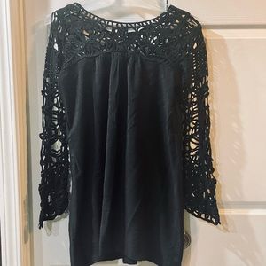 Boutique Black Crochet Sleeved Tunic or Dress
